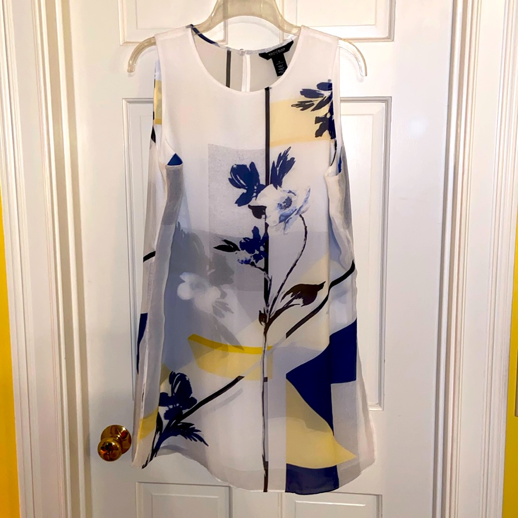 Whbm Flowing White & Watercolor Print Keyhole Sleeveless Tunic Top